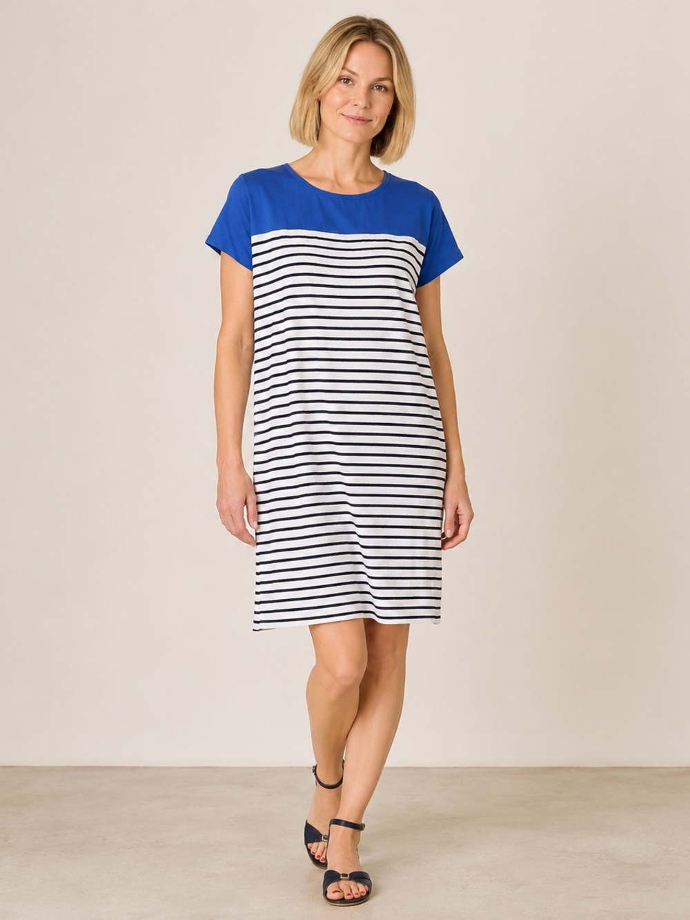 Joie silk Blue and White Striped Short-Sleeve Shift Dress
